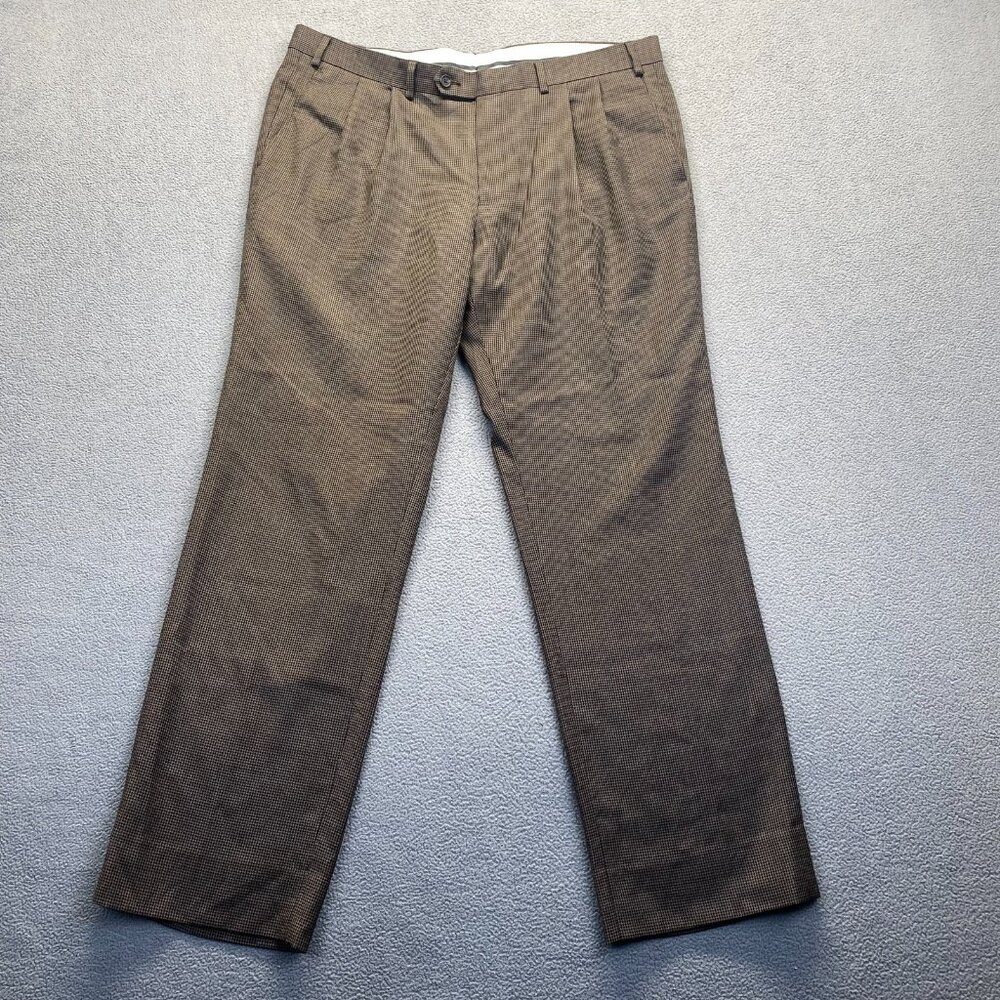 Lauren Ralph Lauren Pants Men Size‎ 38X30 Houndstooth Brown 100% Wool Pleated
